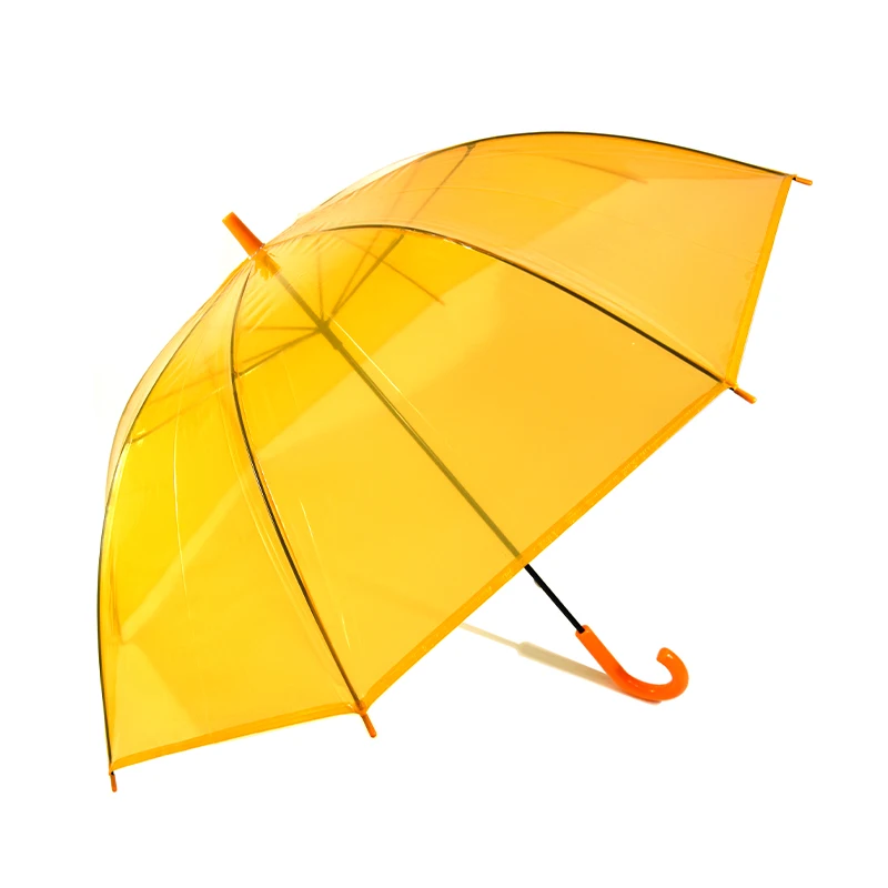 23Inch*8K Transparent Clear Colorful(Orange) POE Straight Rain Umbrella With custom logo
