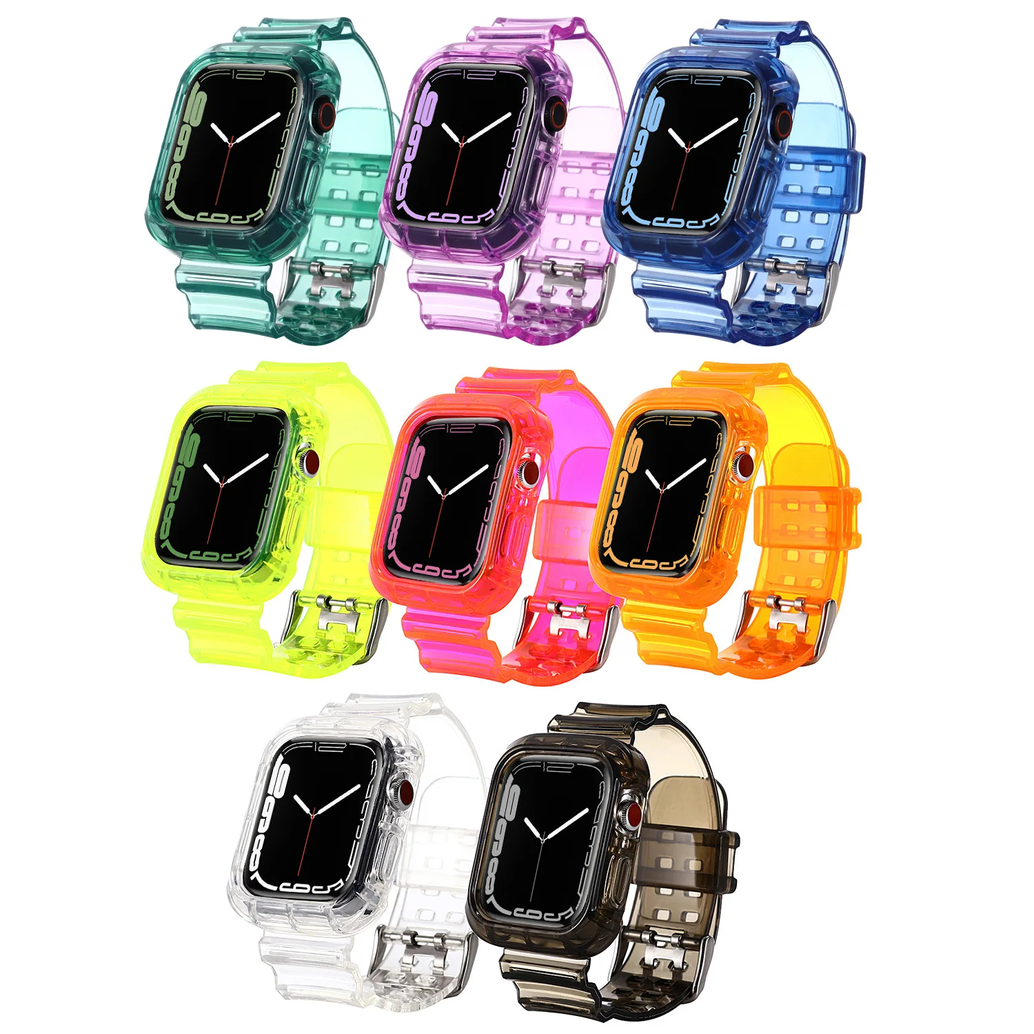 Wholesale Clear TPU Watch Case Strap for iWatch 38 40 42 44 45 Silicone Sport Watch Bands for Apple Watch Series 7 6 SE 5 4 3