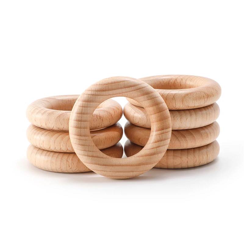 Customize Logo High Quality Beech Wood Circle Teething Ring Toy Diy Pacifier Clip Chain Necklace Morla Baby Teether