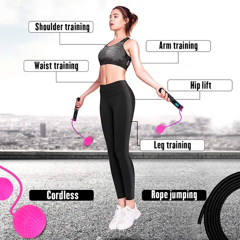 
Calorie Counter Jump Rope Digital Weighted Counting Speed Skipping Rope Adjustable Cordless Jumping Rope with Time Setting 