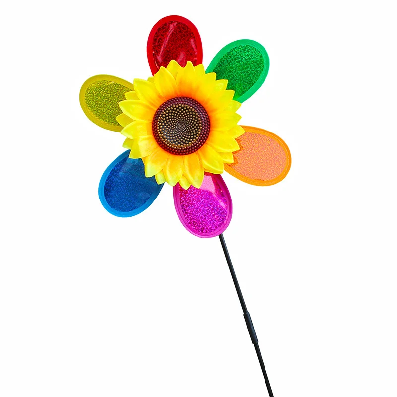 Manufacturers direct outdoor garden single sequined sunflower windmills made of plastic materials used in toys and gifts