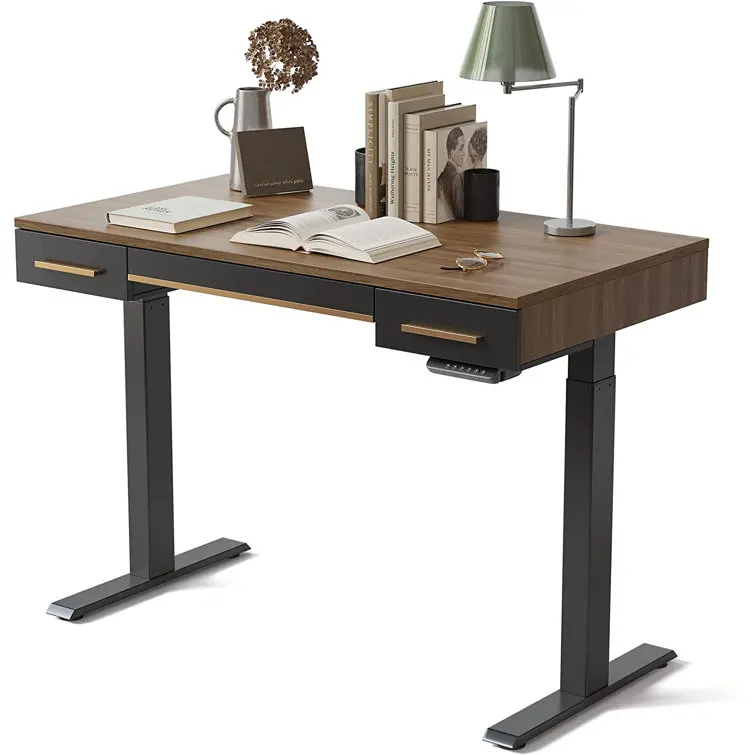 Modern Style Guangzhou Office Furniture Wooden Manual Height Adjustable Standing Desk with Shelf for Home or Villa Use