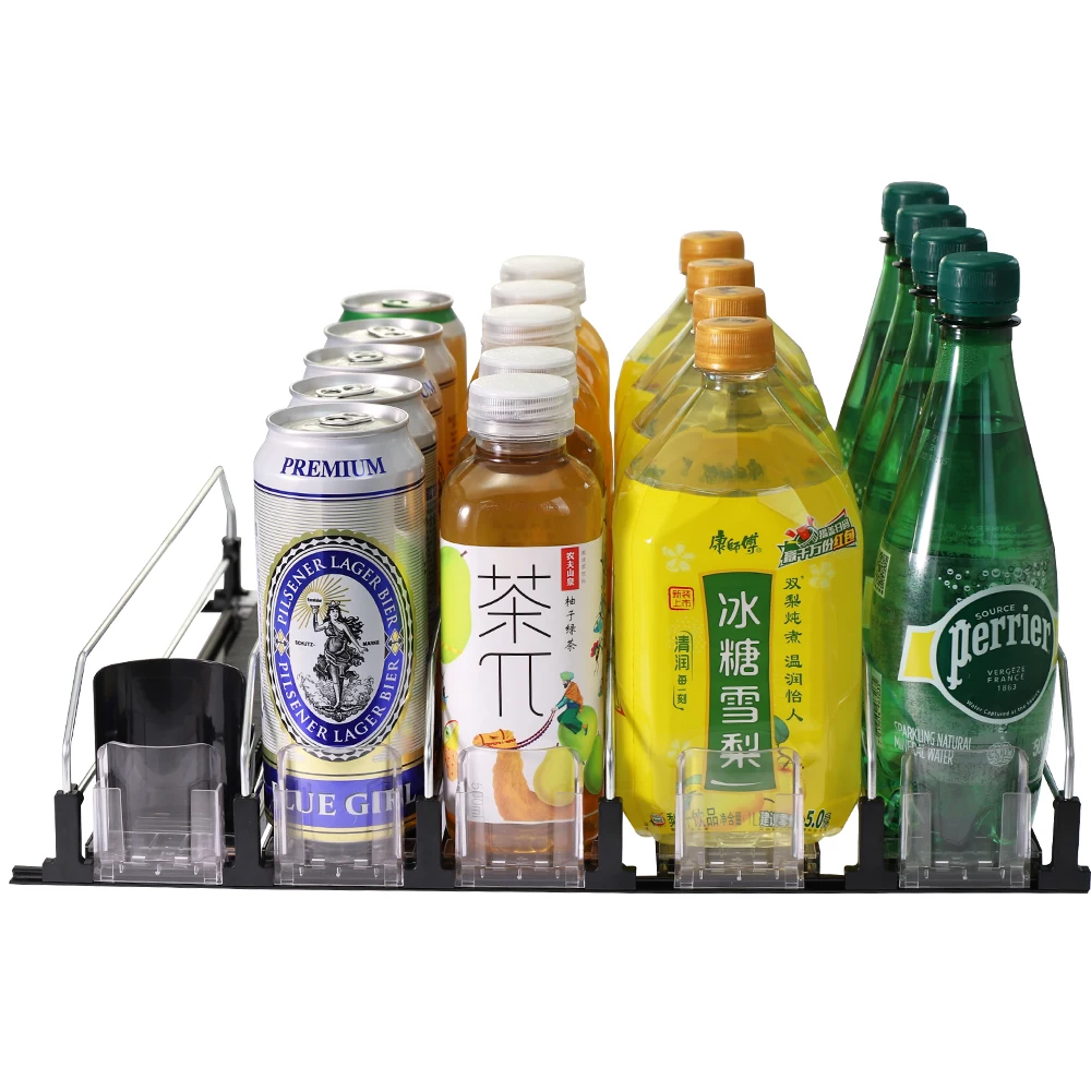 Shelf pusher Drink Organizer for Fridge, Self-Sliding soda Can Dispenser for Refrigerator Adjustable Width Roller type pusher