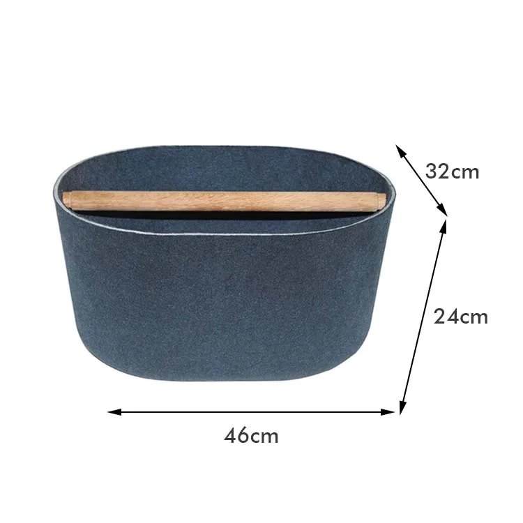 Three Layers Non Woven Needle Punched Plastic Bottle Recycled Fiber Felt Laundry Basket With Wooden Handle