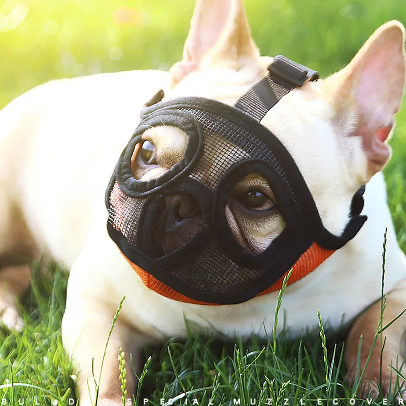 Breathable Mesh Short Snout Pet Dog Muzzle Adjustable French Bulldog Pug Mouth Muzzle Mask Anti Bark Bite Chew Muzzles For Dogs