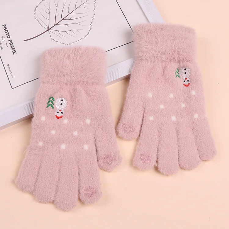 Оптовая продажа, пользовательские теплые перчатки, зимние женские теплые рабочие перчатки с сенсорным экраном, эластичные вязаные шерстяные варежки, перчатки