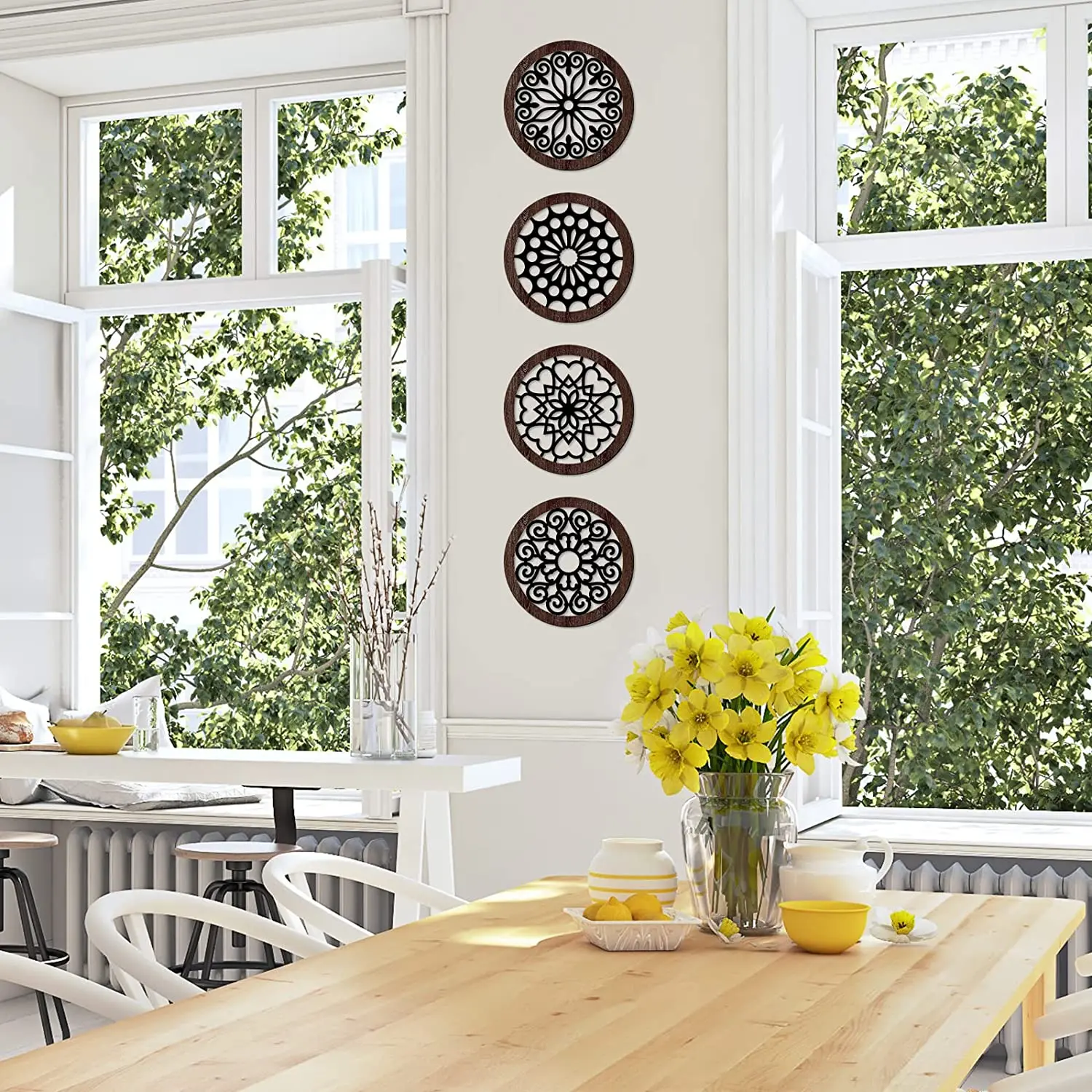 Rustic Wood Wall Decor Round Wooden Frame Wall Art Geometric Wall Pediments Modern Wooden Frame Farmhouse Hanging Decoration