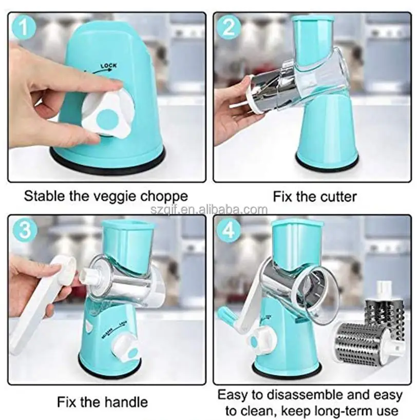 Hand Held Vegetable Chopper Slicer Grater 3 in 1 Round Cutter Spiralizer Roller Shredder Vegetable Fruit Chopper  Kitchen Tools
