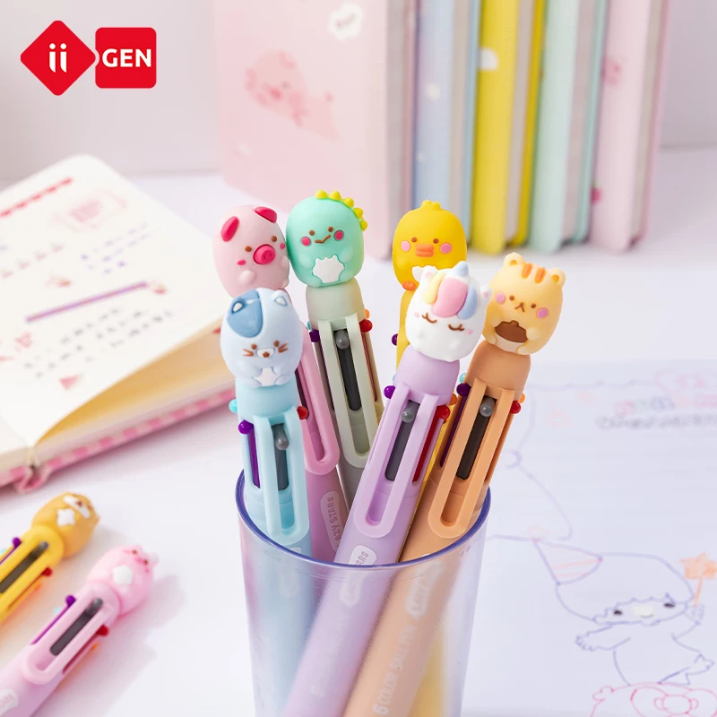 IIGEN  Multi color Ballpoint Pen 0.5 mm 6 Colors  Retractable Animal Ballpoint Pens  School Supplies kawaii pen