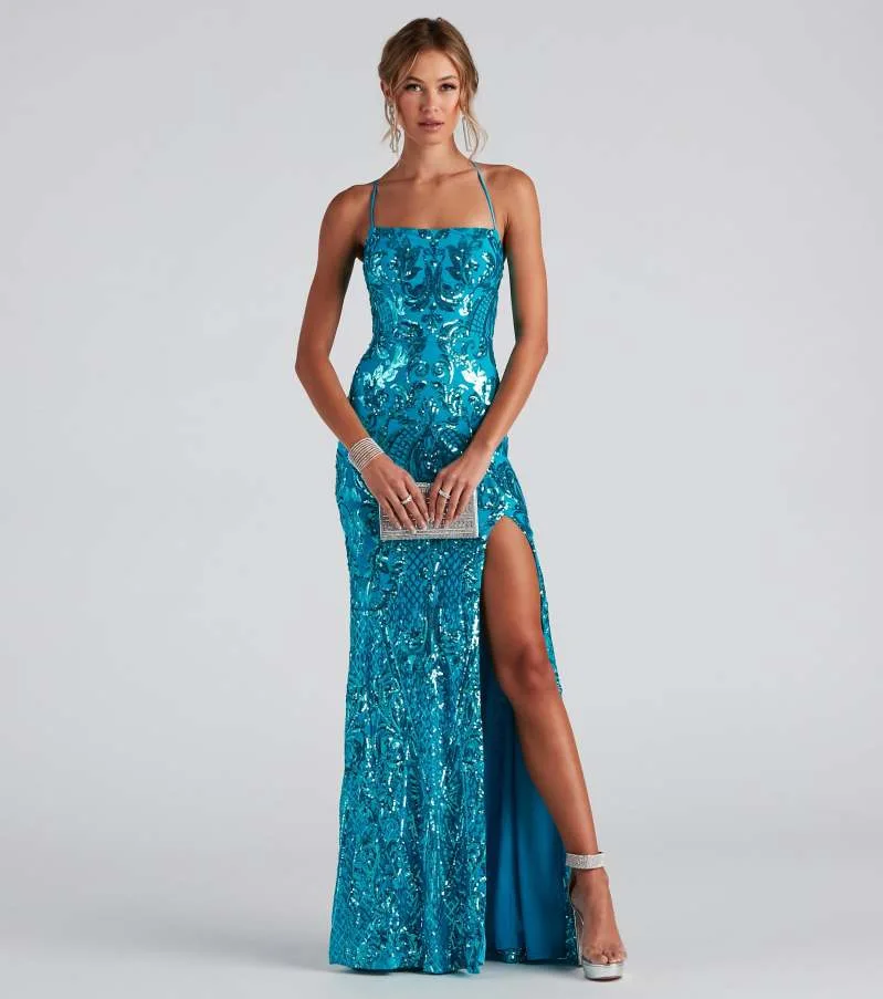 2024 New sexy one-line neckline sequined evening dress elegant split party dress