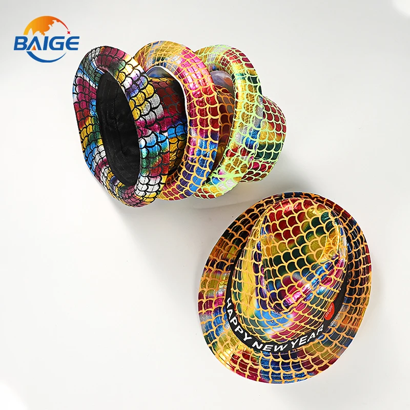 Happy new Year Glowing Hat LED Light Up Flashing Fedora Hat