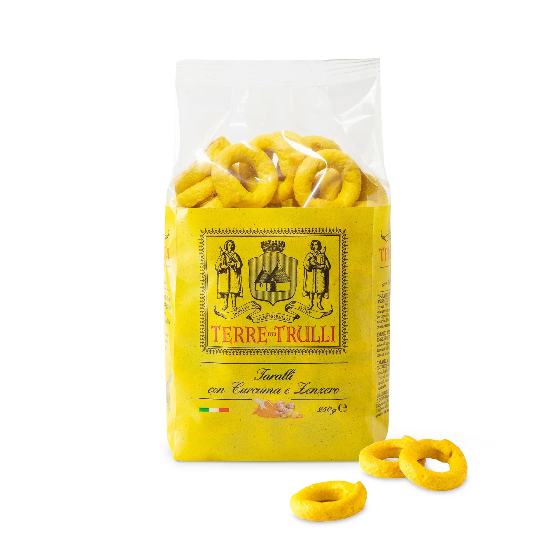 Premium Italian Quality Taralli - Savory Snacks with Turmeric and Ginger 250g pack, Grain Snack for Aperitif, GDO, Horeca