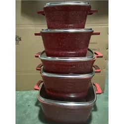 2021 cookware set 14 Pcs granit marble coating die casting non-sitck carsseroles and utensils kitchenware set cook pots