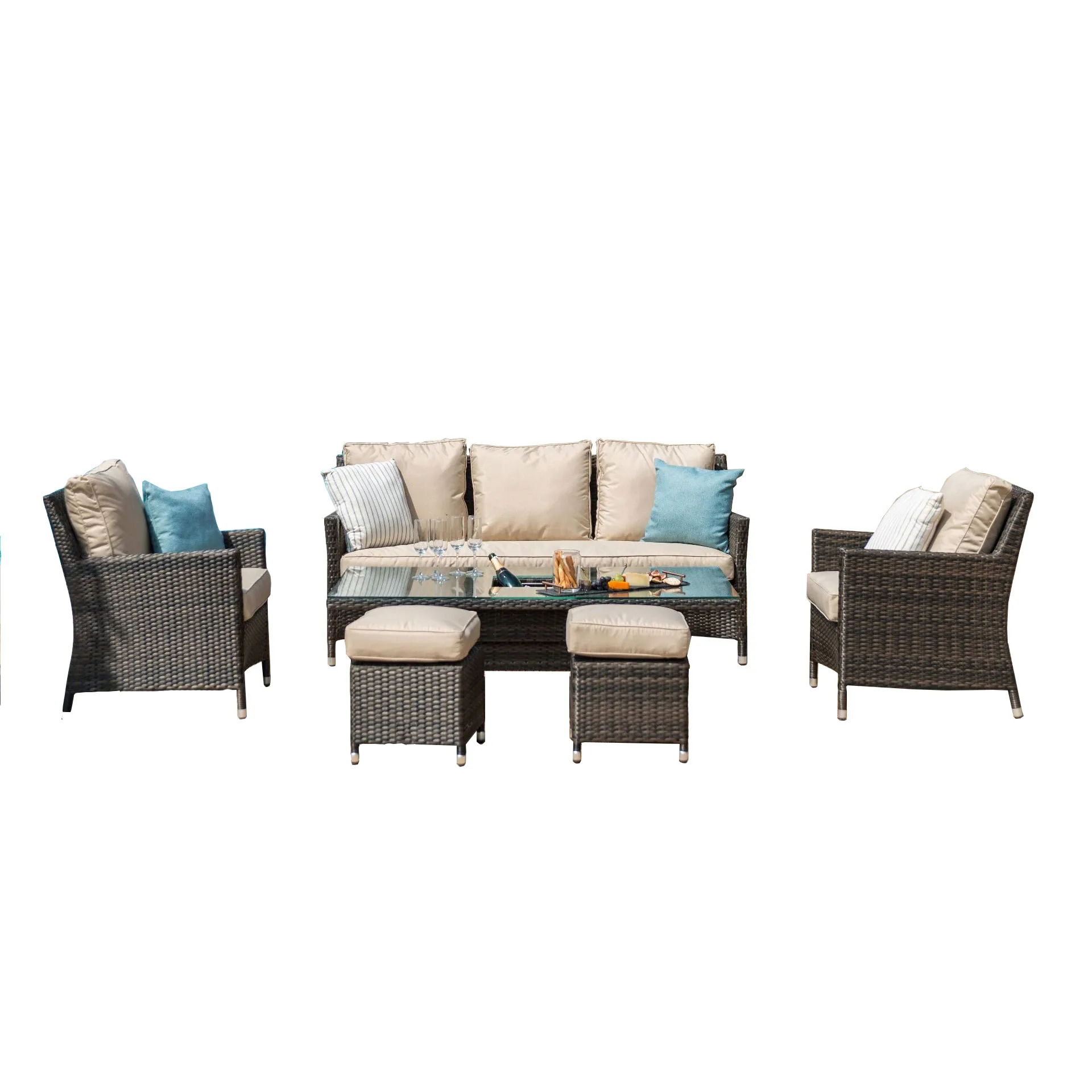 Ополаскивающий стол из ротанга, мебель для отеля, алюминиевый обеденный стол с охладителем для напитков, ополаскивающий стол, набор диванов с подставкой для ног