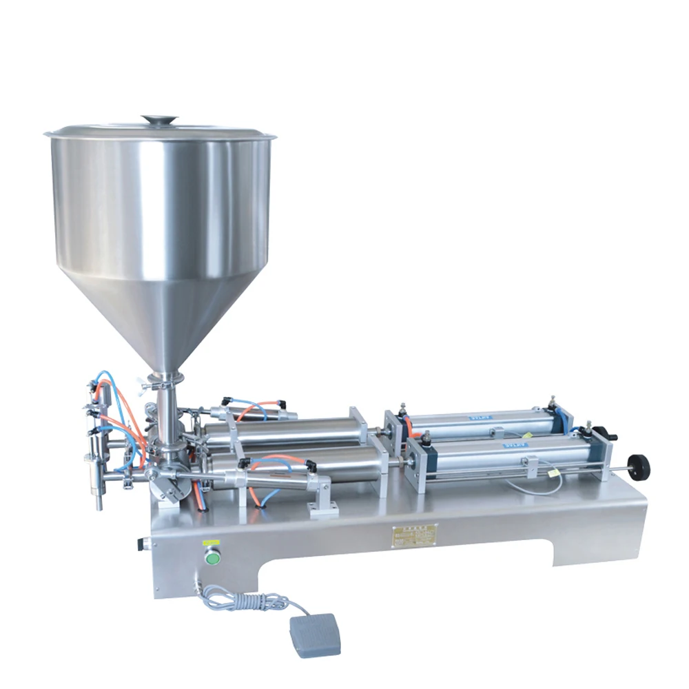 G2WG semiautomatic double heads liquid hand soap bottle cream shampoo jar sauce paste tube pneumatic piston filling machine