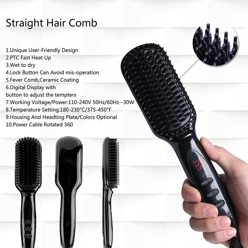 2024 Hair Straightening Brush Tool LED Temperature Display Salon Beauty Care Flat Iron  For Women