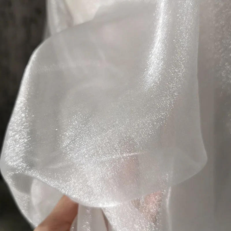 Shiny Crystal Sheer Organza Fabric Tulle Gauze Mesh Fabric for Dress Gowns Background Black White Champagne by the meter