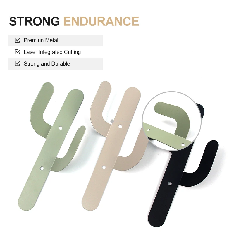 Set of 3 Iron Cactus Double Wall Mounted Hooks Hangers Bathroom Decorative Metal Hooks for Coats and Bags