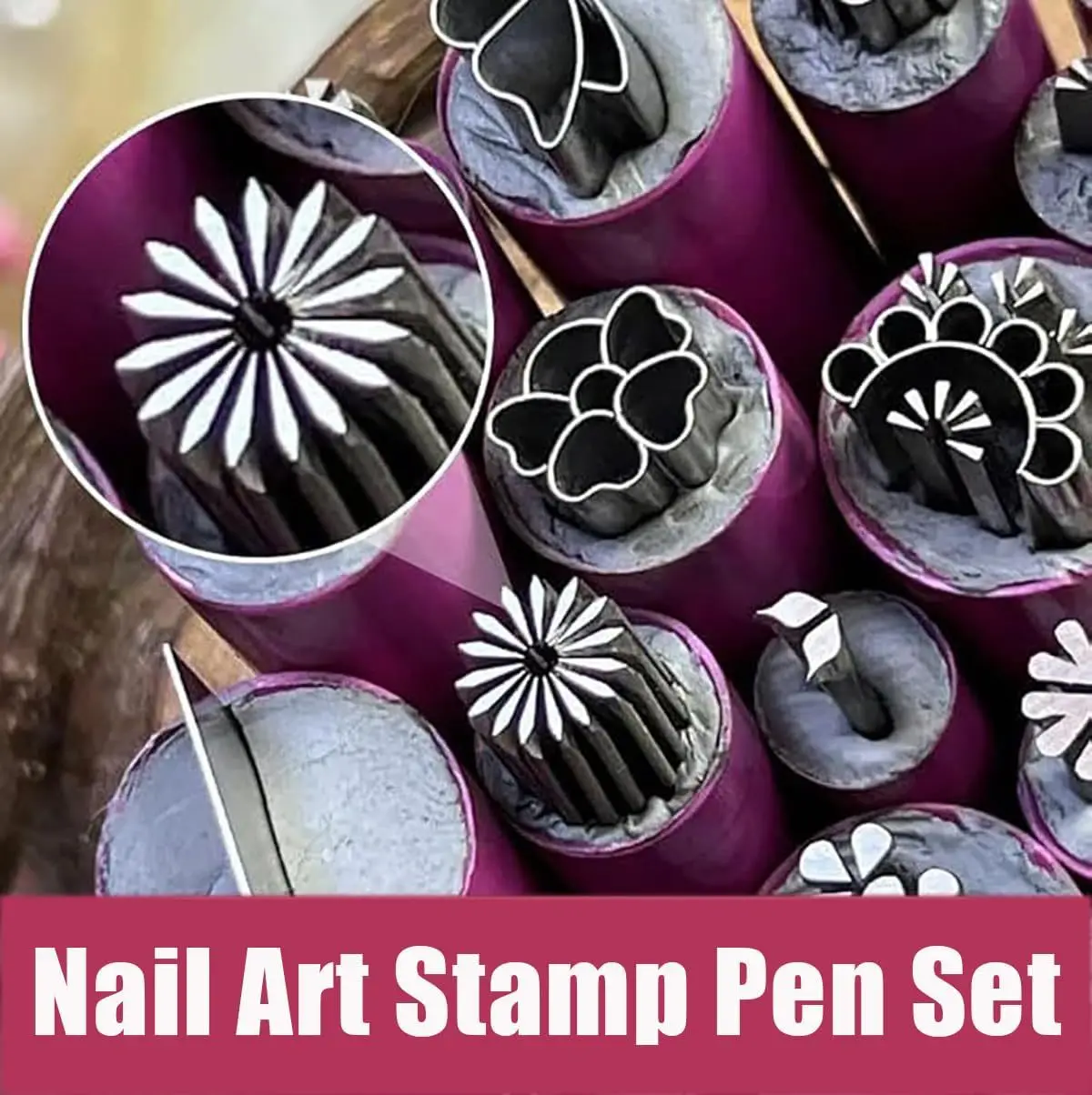 Hot Sale New Arrival 6 Pcs in 1 Set Double Headed Silicone Nail Template Seal Acrylic Diamond Nail Stamp Art Pen Flower Tool Set