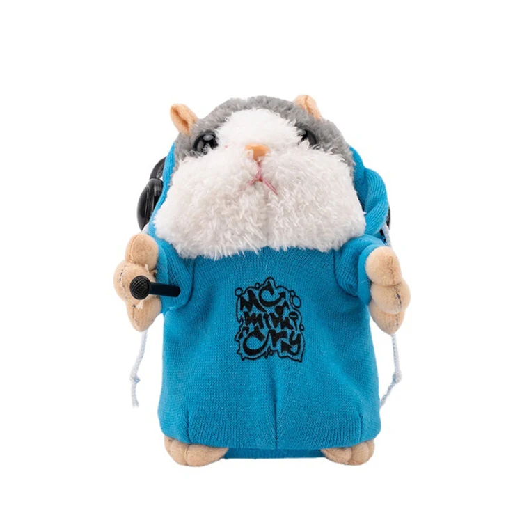 Cute talking hamster plush toy with hat and cloth recording toys