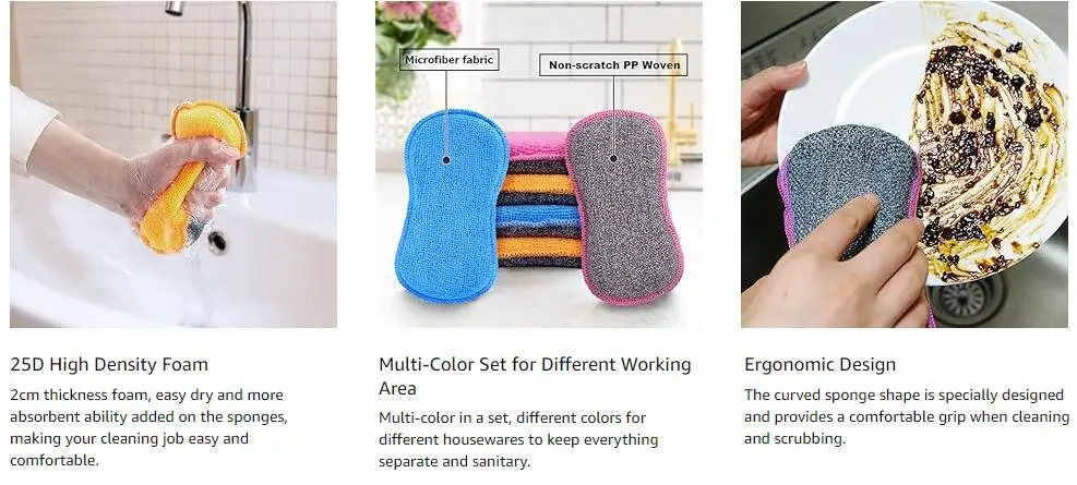 SEQ Microfiber Non-Scratch Dish washing Sponge Kitchen Cleaning Sponges for Kitchen