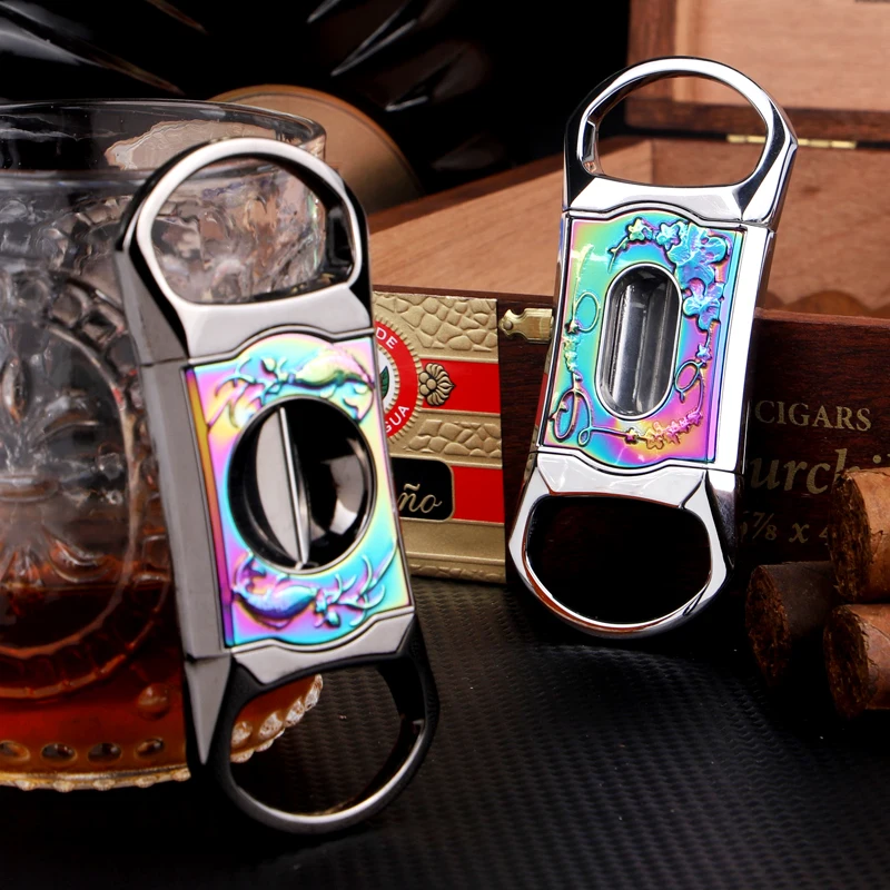 Zinc Alloy  Cigar Tobacco Tool Stainless Steel Double Blade Cigar Cutter Luxury Set With V Cut