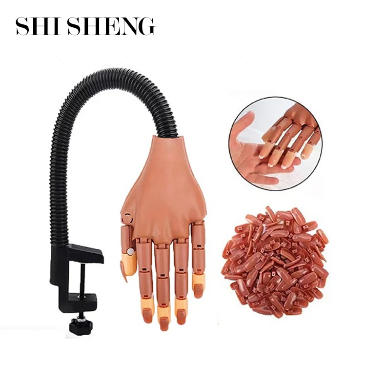 SHI SHENG Flexible Adjustable Mannequin Hand with 100pcs Nail Refilled Tips for DIY Nail Manicure Supplies Kit