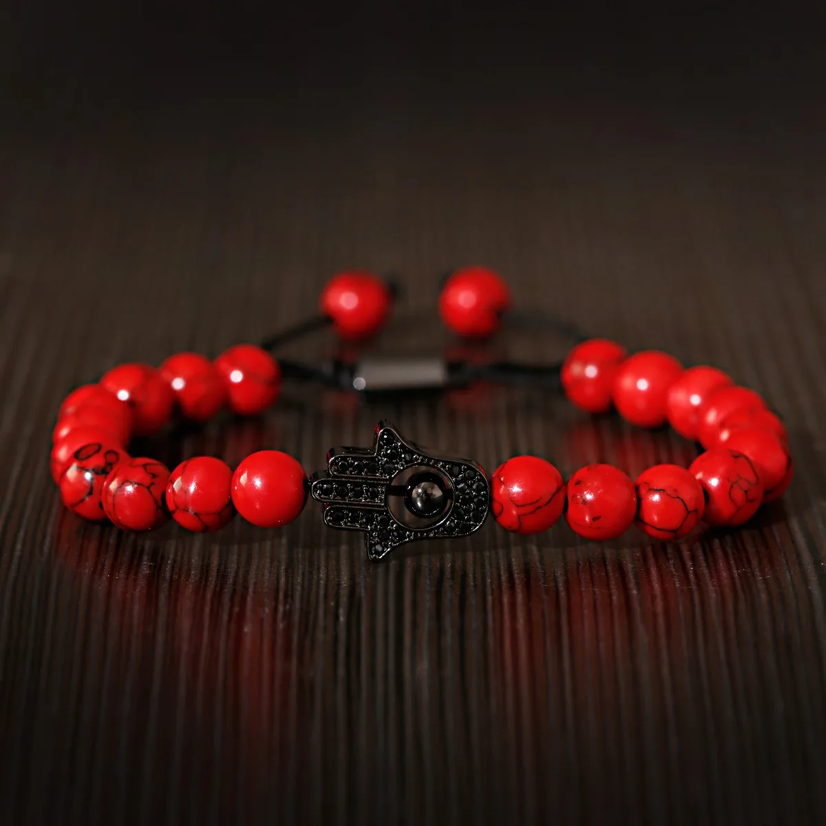 Fashion Black Hamsa Fatima Hand Evil Eye Beaded Bracelets 8mm Red Turquoise Adjustable Bracelets Wholesale
