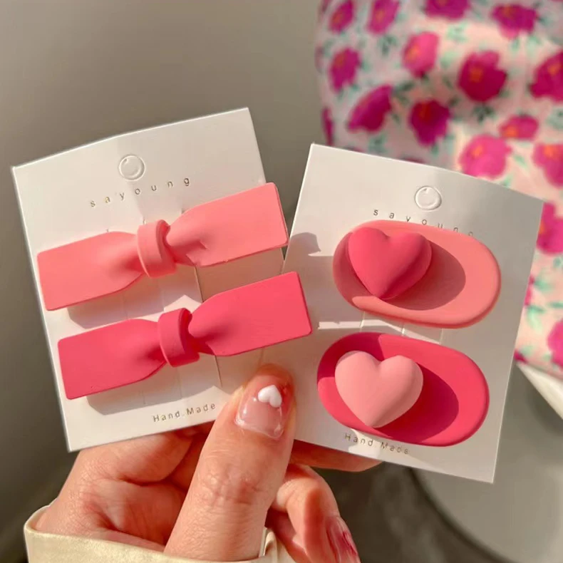 2022 hair clips wholesale summer pink small love flower side bangs clip duckbill mini hair claw clips