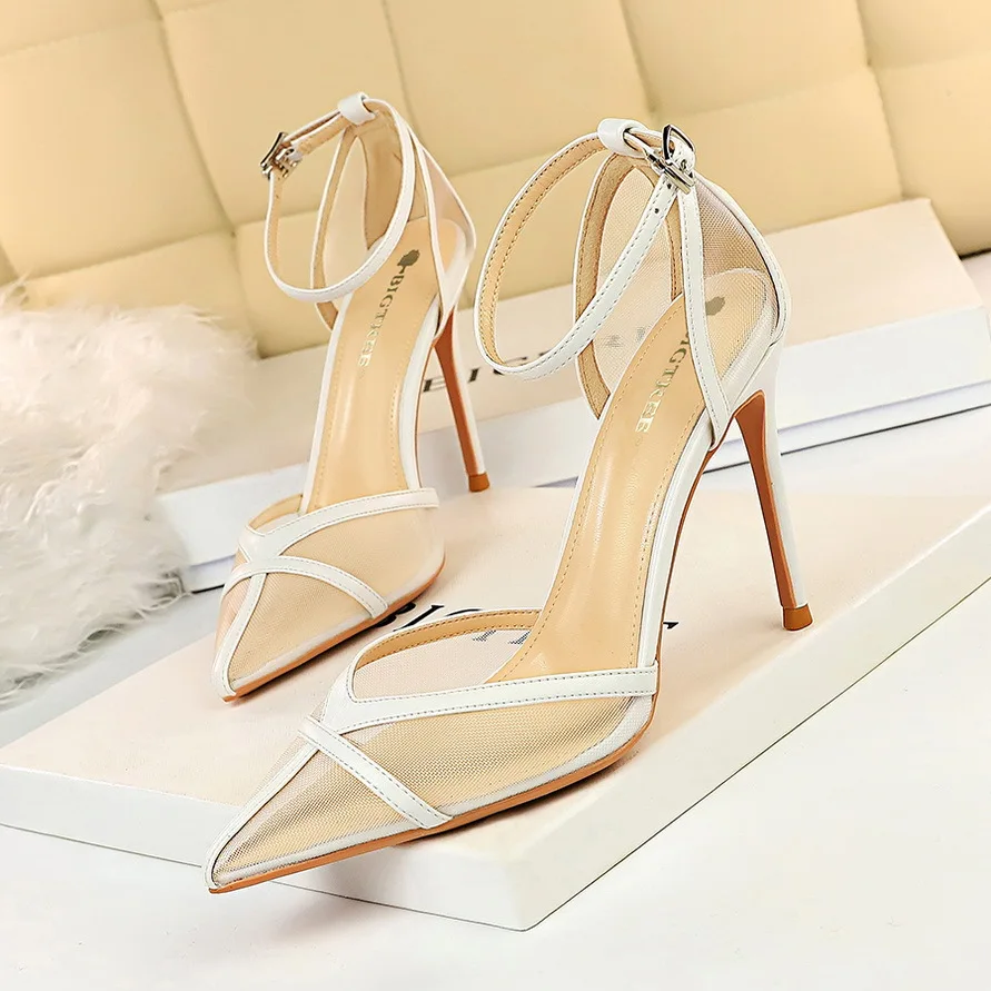 DLS109 fashion women mesh hollow out casual high heels shoes big size women wholesale sandals