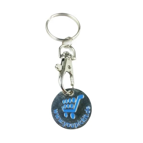 Promotional custom logo supermarket shopping cart token soft enamel QR code trolley coin metal trolley token