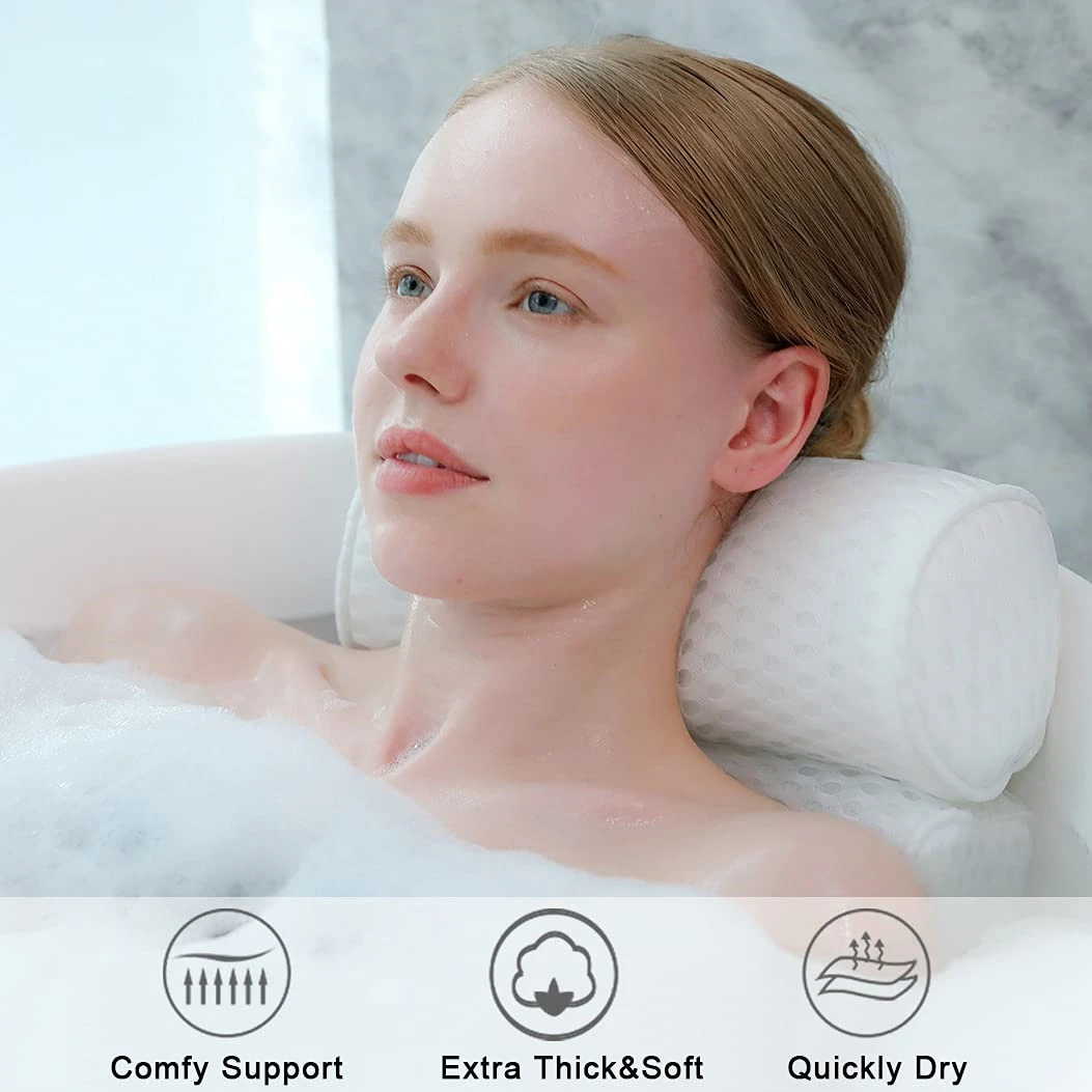 Custom logo Bathtub Pillow Headrest Bath Pillows for Tub Neck and Back Support with Non Slip Suction Cups Spa Bath Cushion