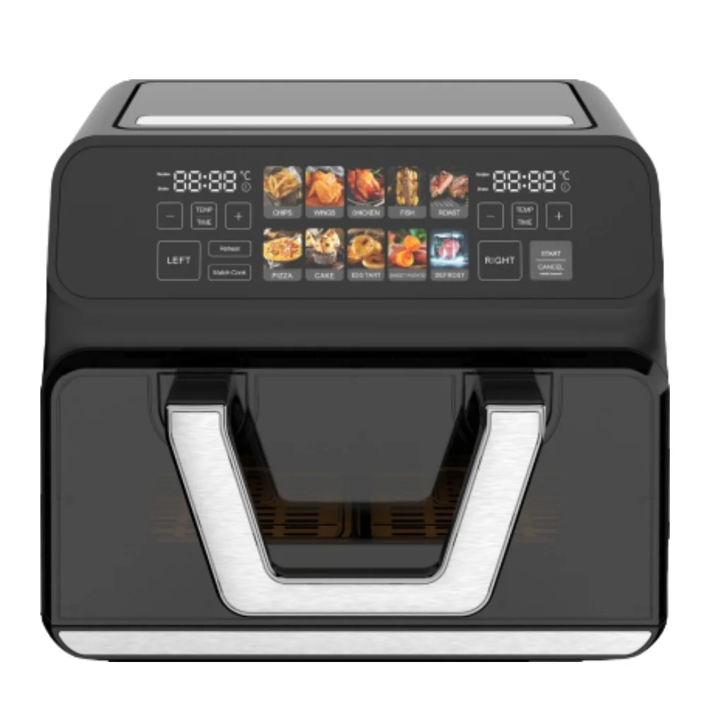 Newest LED Multicolored Screen 8L 9L 10L 11L XXL Visible Deep Dual Basket Air Fryer Oven with Low Frame Frequency and no Flicker