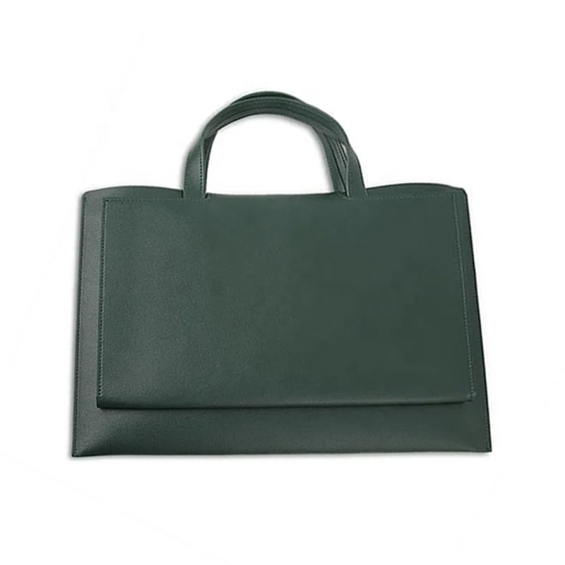 waterproof 13.3 Inch Portable  Large Capacity Button Handled Briefcase Carry Pu Leather Computer Laptop Bag