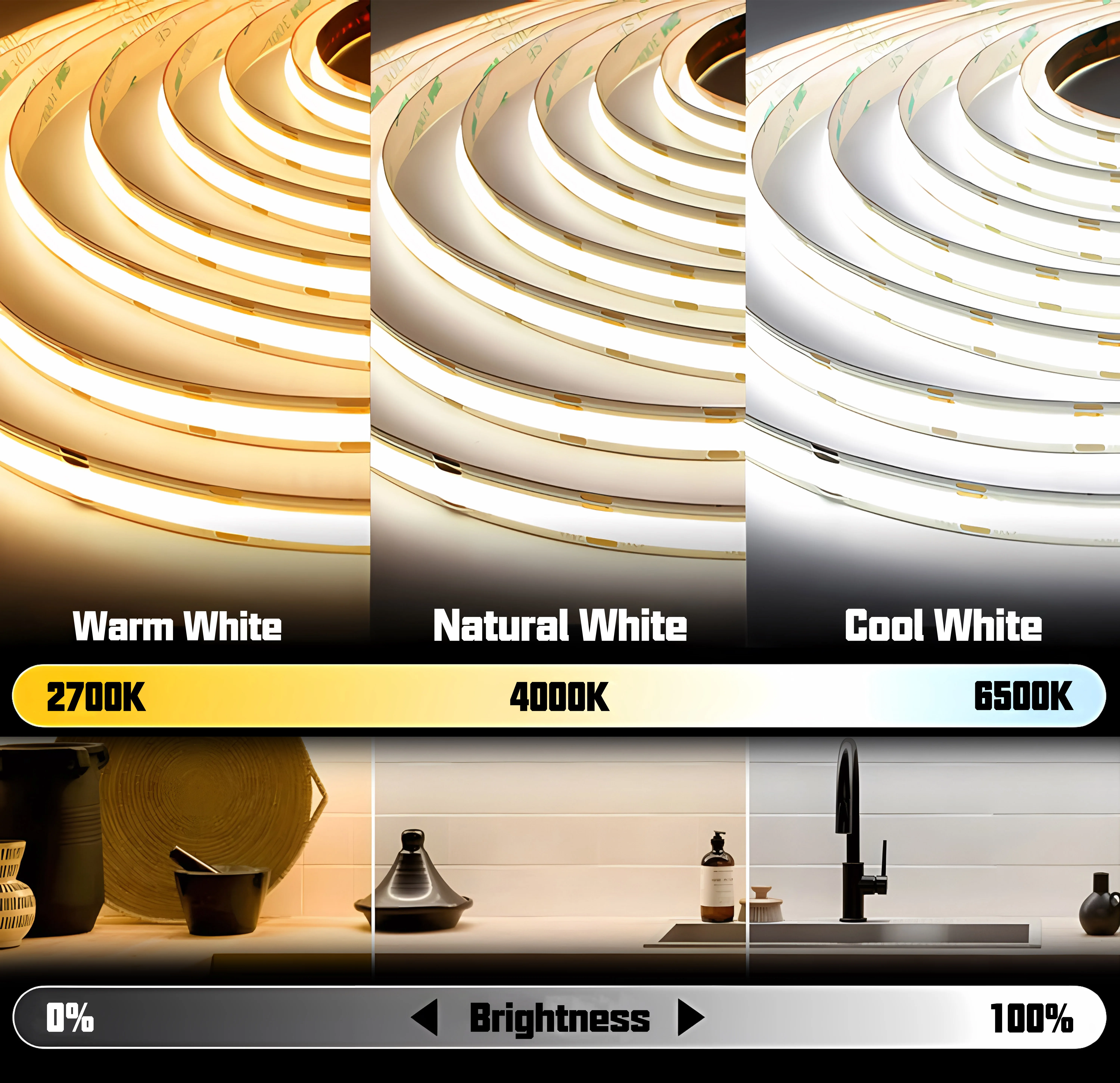 608Leds 12V 24V Cob 10Mm Dual Color Flexible Led Strip Light Ra90 Linear Light Without Light Dot Led Strip Rgb Cct Dimmable