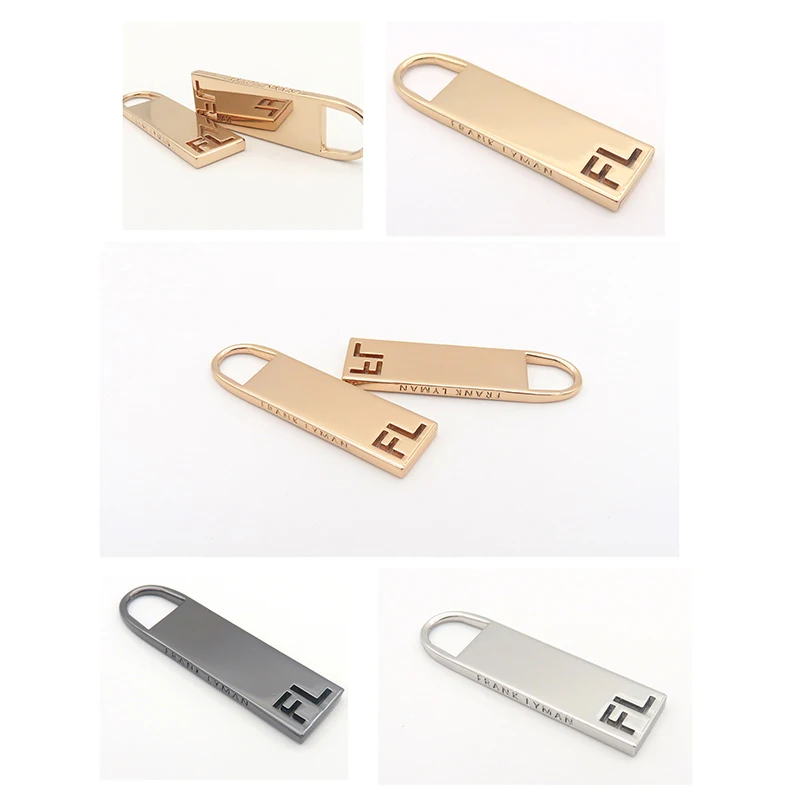 Wholesale Design Custom Brand Logo Hollow Out Garment Metal Zipper Puller With Slider