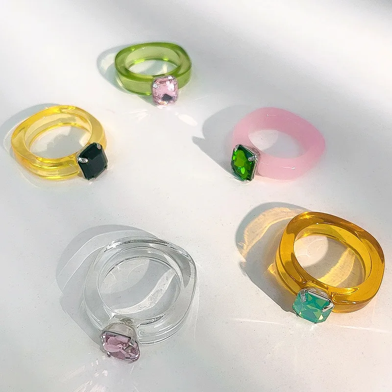 2021 new spring and summer transparent ring acrylic gem resin candy color ring wholesale