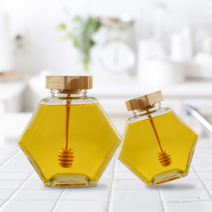 380ml 12oz food grade hexagonal glass honey jar