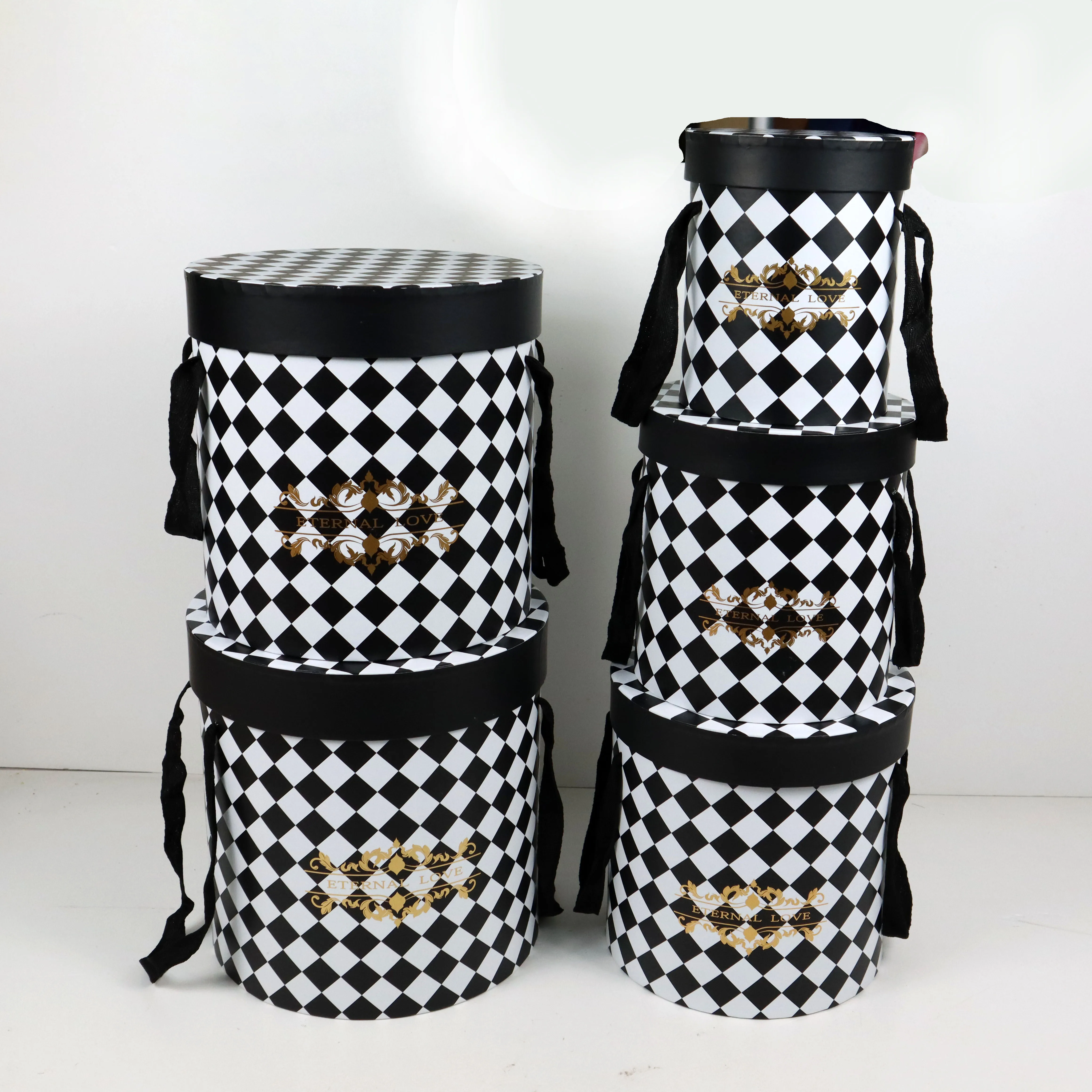 High Quality 5pcs/set Cylinder Flower Paper Box with Marble Pattern Printed