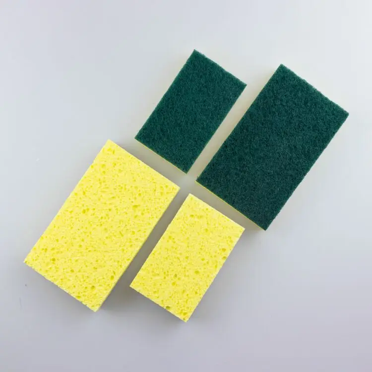 Heavy duty cellulose dish cleaning sponge with scouring pad kitchen cleaning cellulose sponge