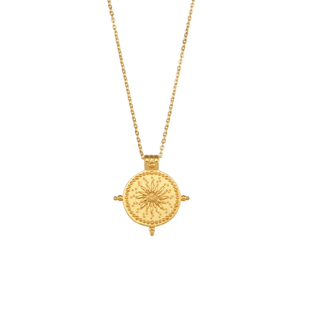 Fashion Stainless Steel Vintage Sun Compass Pendant Necklace Luxury 18K Glod Plated Jewelry Tarnish Free Chain Necklace