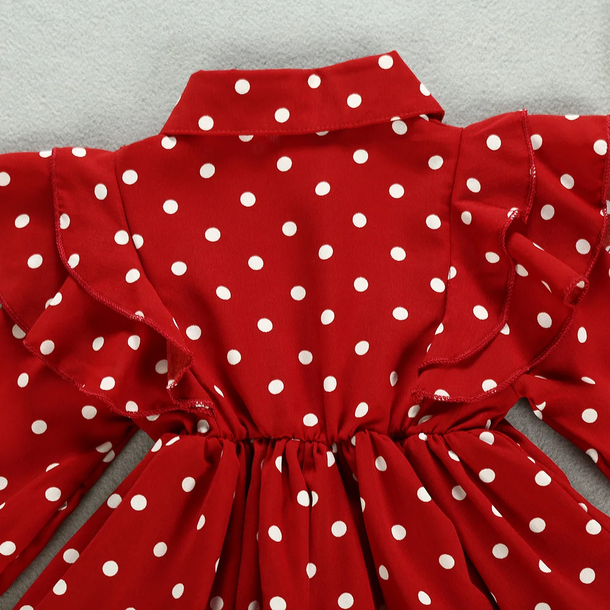 CLW 285 Autumn new girls lapel ruffled long-sleeved polka dot dress kids girls cotton dresses