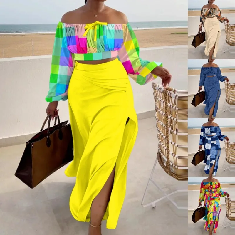 Sharee Women Clothing Wholesale Plus Size Strapless Tube Top Slit Maxi Skirt Sets Lounge Women 2 Piece Outfits 2023