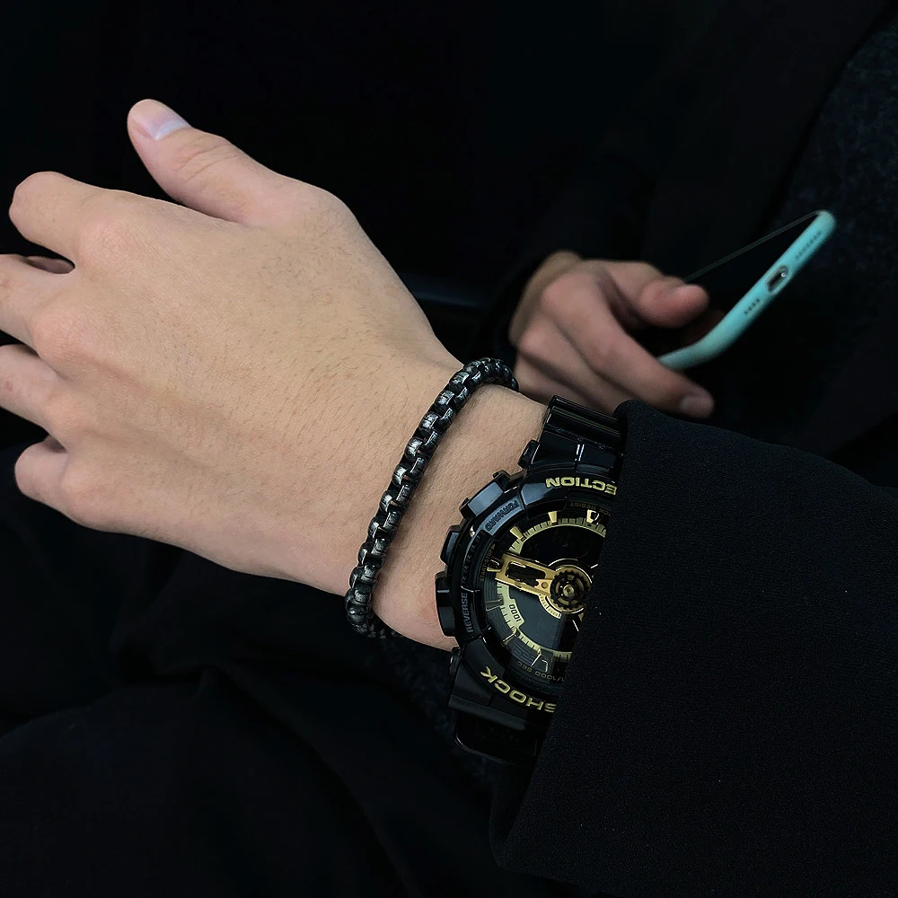 High Quality Square Pearl Bracelet Stainless Steel Mens Chain Silver Gold Black Bangle Bracelet For Gift