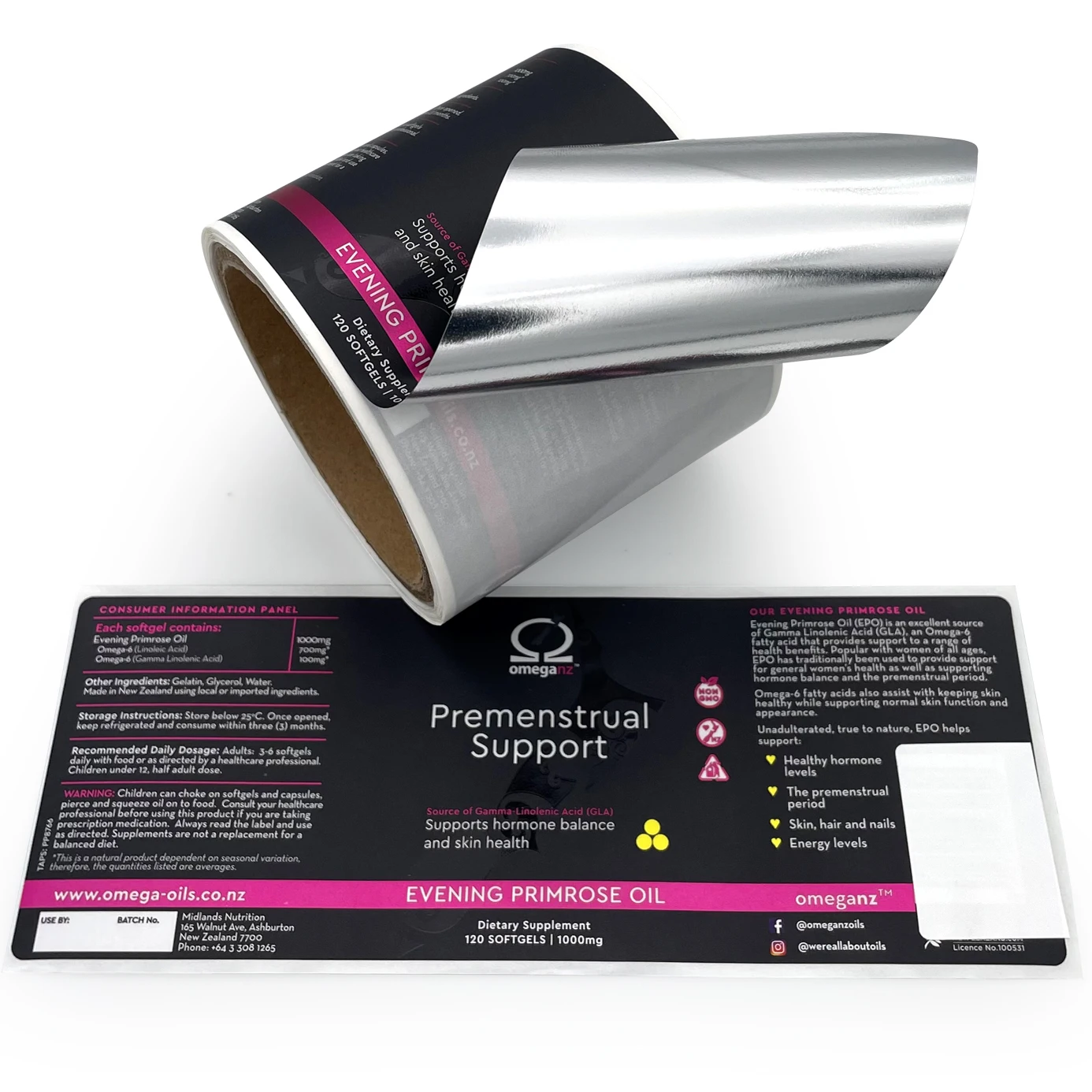 Customized Matte Lamination Silver Foil Film Spot UV Metallic PP Healthy Food Label Sticker