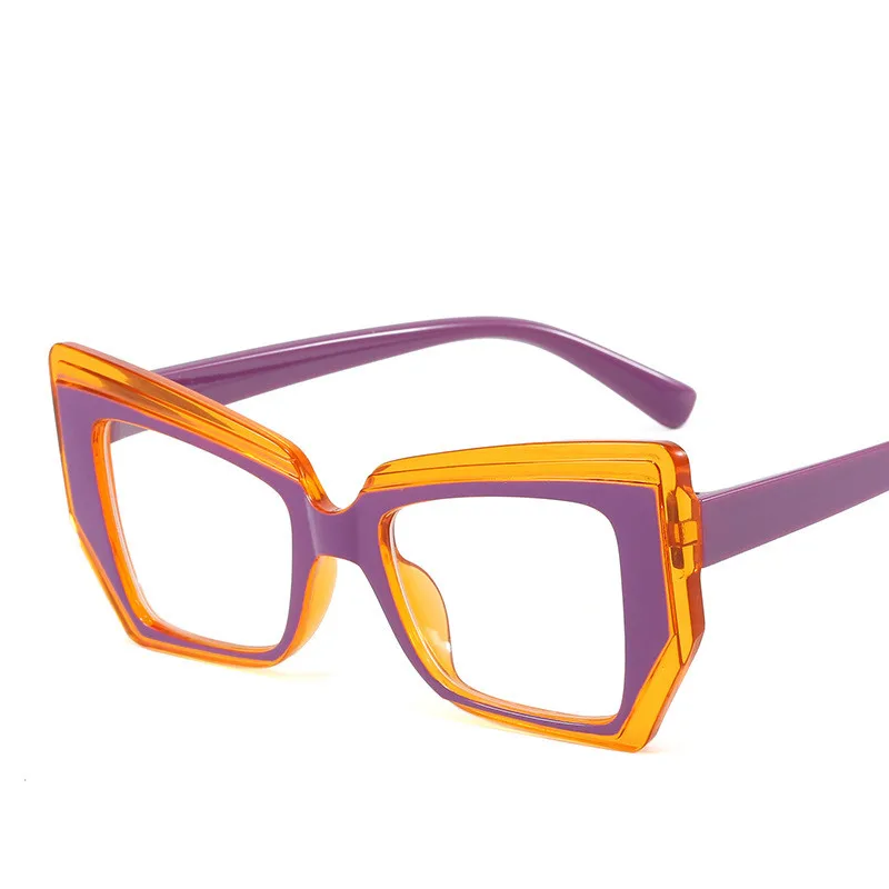 Patchwork Colorful Square Blue Light Blocking Eyewear Spectacle Frame Cat Eye Lens Match Color Unisex Computer Eyeglasses