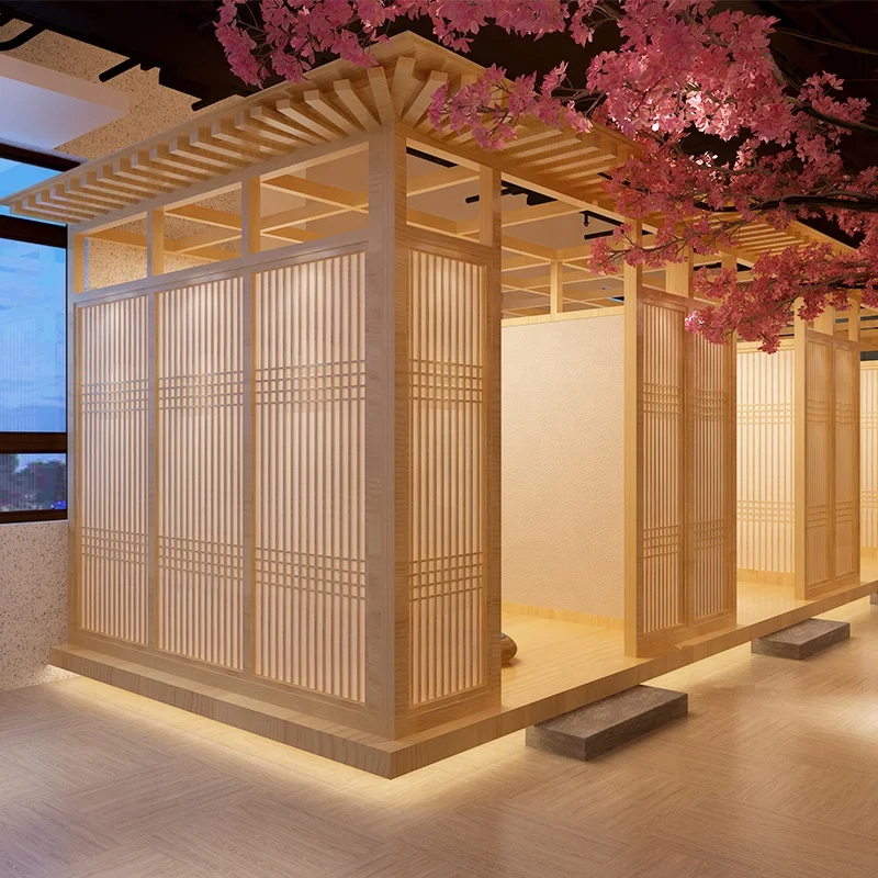 Customization Japanese indoor solid wood lattice partition restaurant sliding door