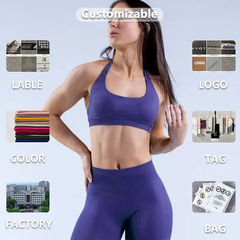 XW-069+071 Seamless Women Sports Bra Legging Set High Waist Compression Slimming Fit Gym Activewear Custom