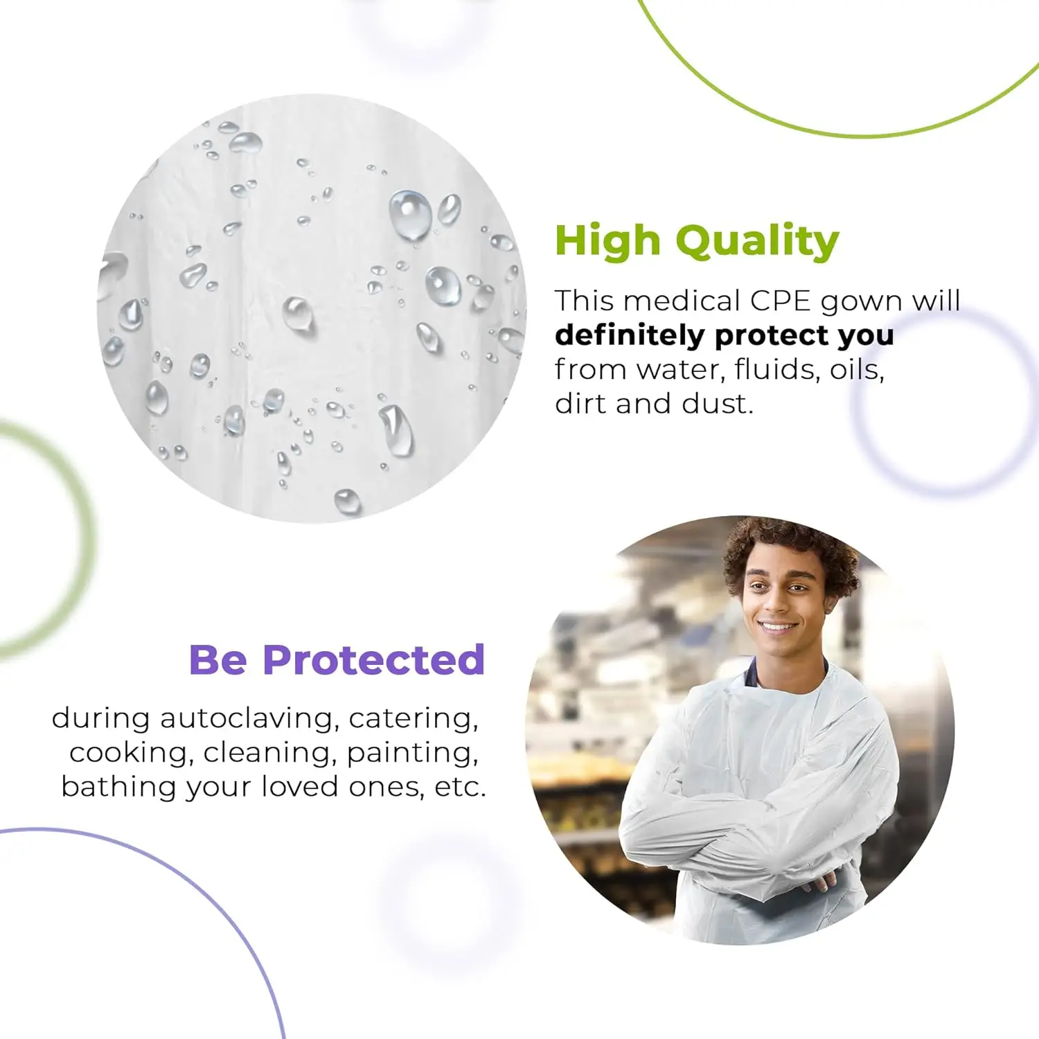 Disposable CPE robe cpe apron wearing robe Laboratory with thumb water and dust proof CPE isolation clothing