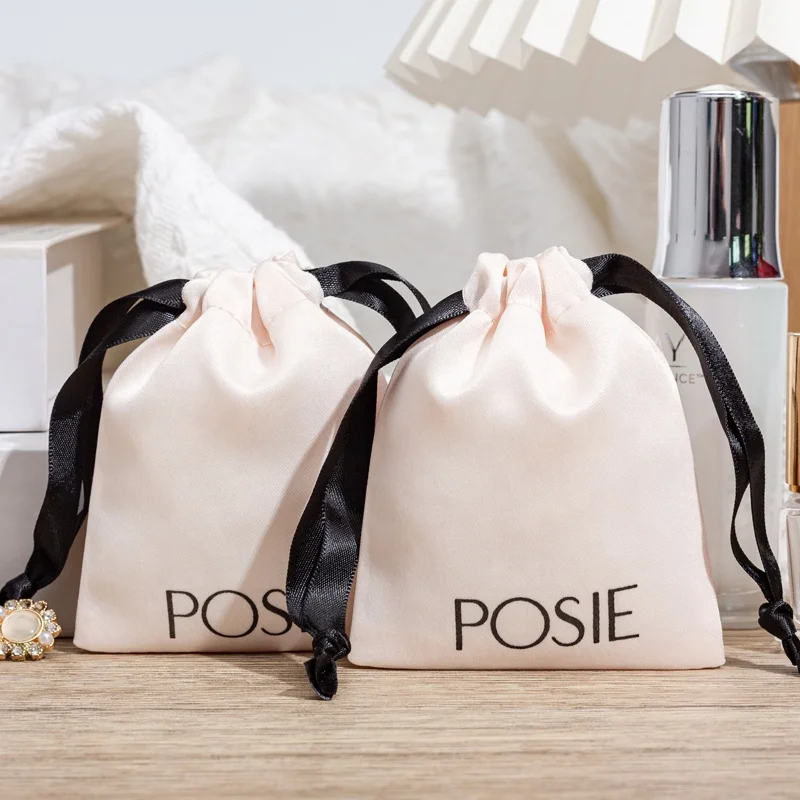 Eco Custom Logo Small Business Drawstring Silk Gift Bag Satin Jewelry Pouch Satin Textile Packaging Bag Wholesale